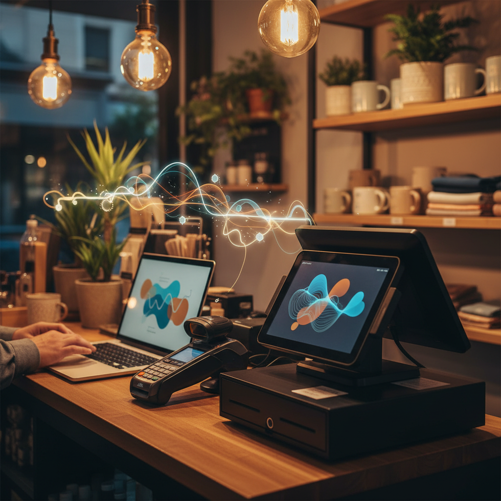 Point-of-sale and cloud ledger integration scene for a small retailer using cloud accounting tools