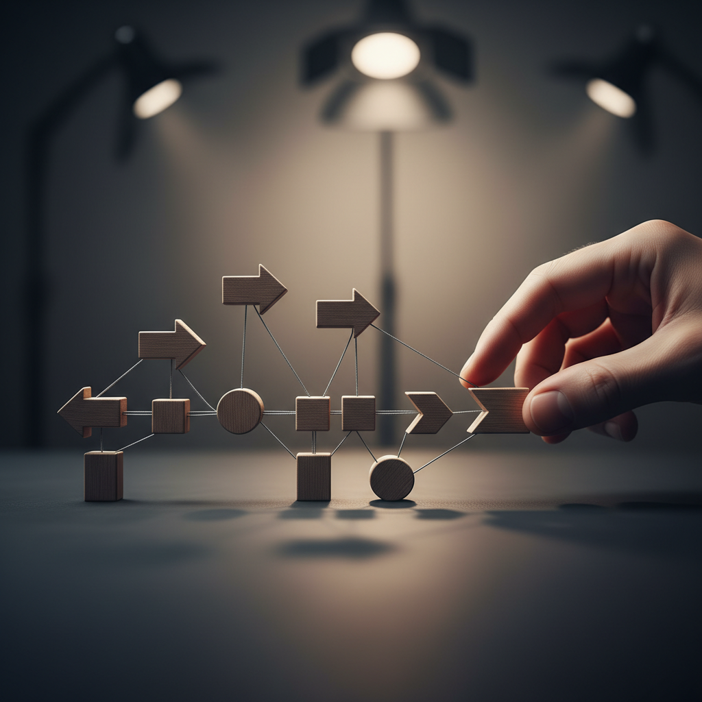 Close-up conceptual image showing blocks connected by strings to represent internal linking automation across a website