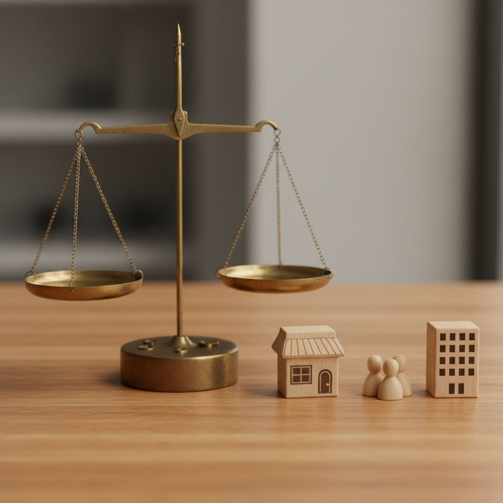 Close-up of legal scales and business icons illustrating a business structure types comparison for Toronto entrepreneurs