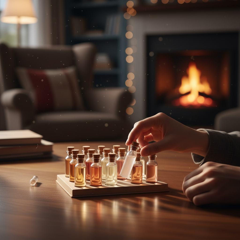 Selecting a discovery set vial to test a mood-based scent at home