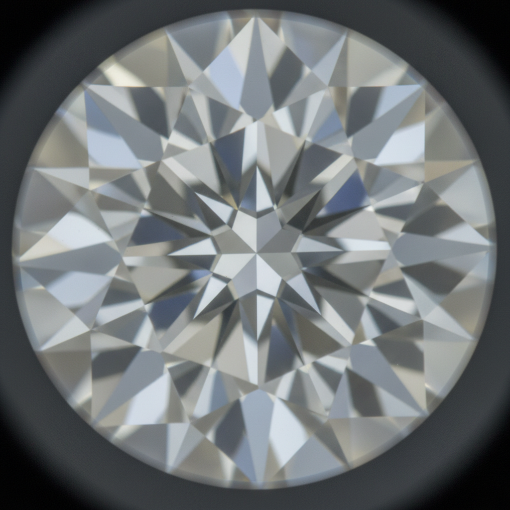 Macro close-up of a round brilliant diamond under a jeweler’s loupe, illustrating how to inspect facets when reading a diamond certification report