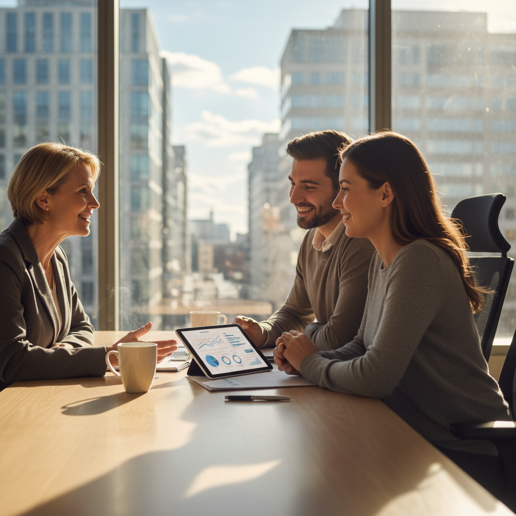 Ontario insurance broker meeting with homeowners to compare the best home insurance companies and coverage options