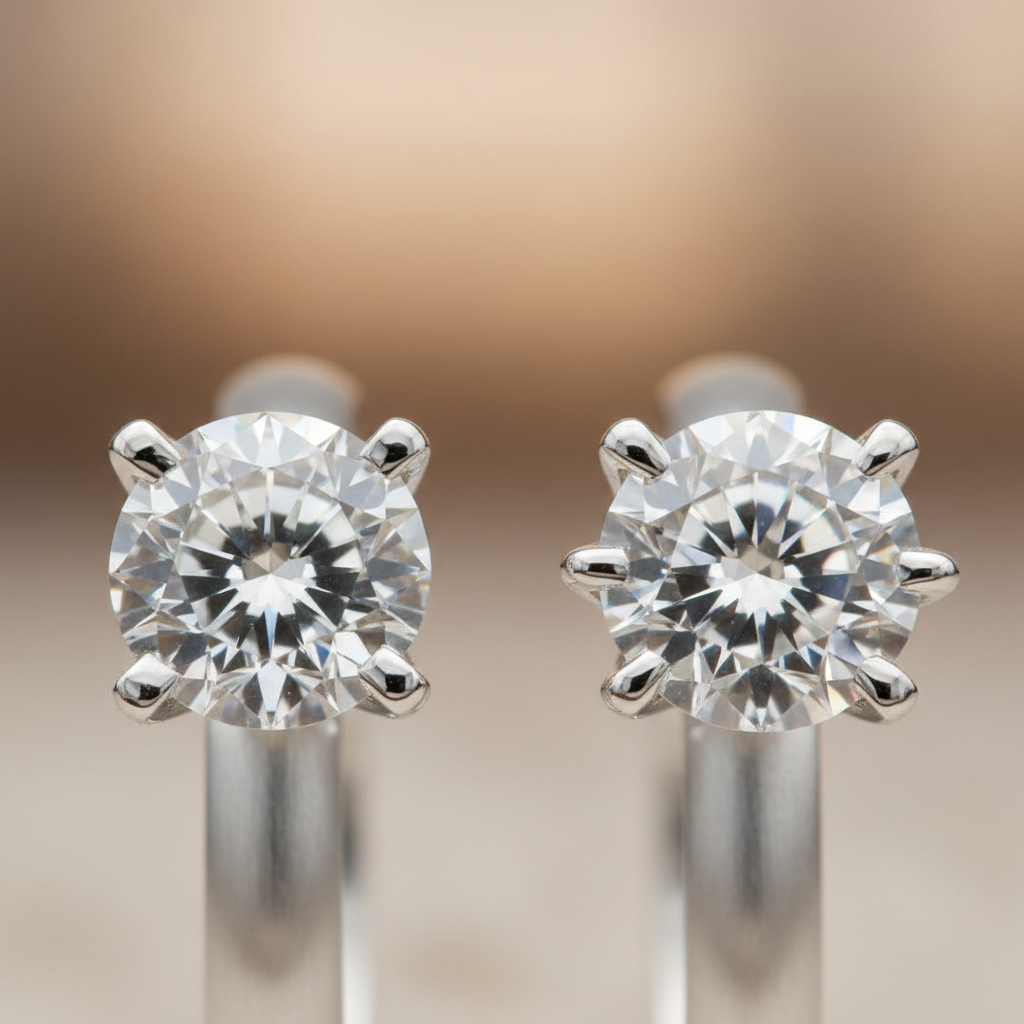 Macro close-up of four-prong versus six-prong solitaire ring detail, showing secure prongs and diamond light performance