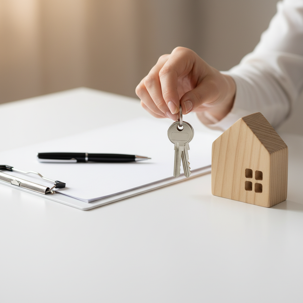 Close-up of new house keys beside a buyer’s checklist, illustrating the Brampton home buying checklist steps