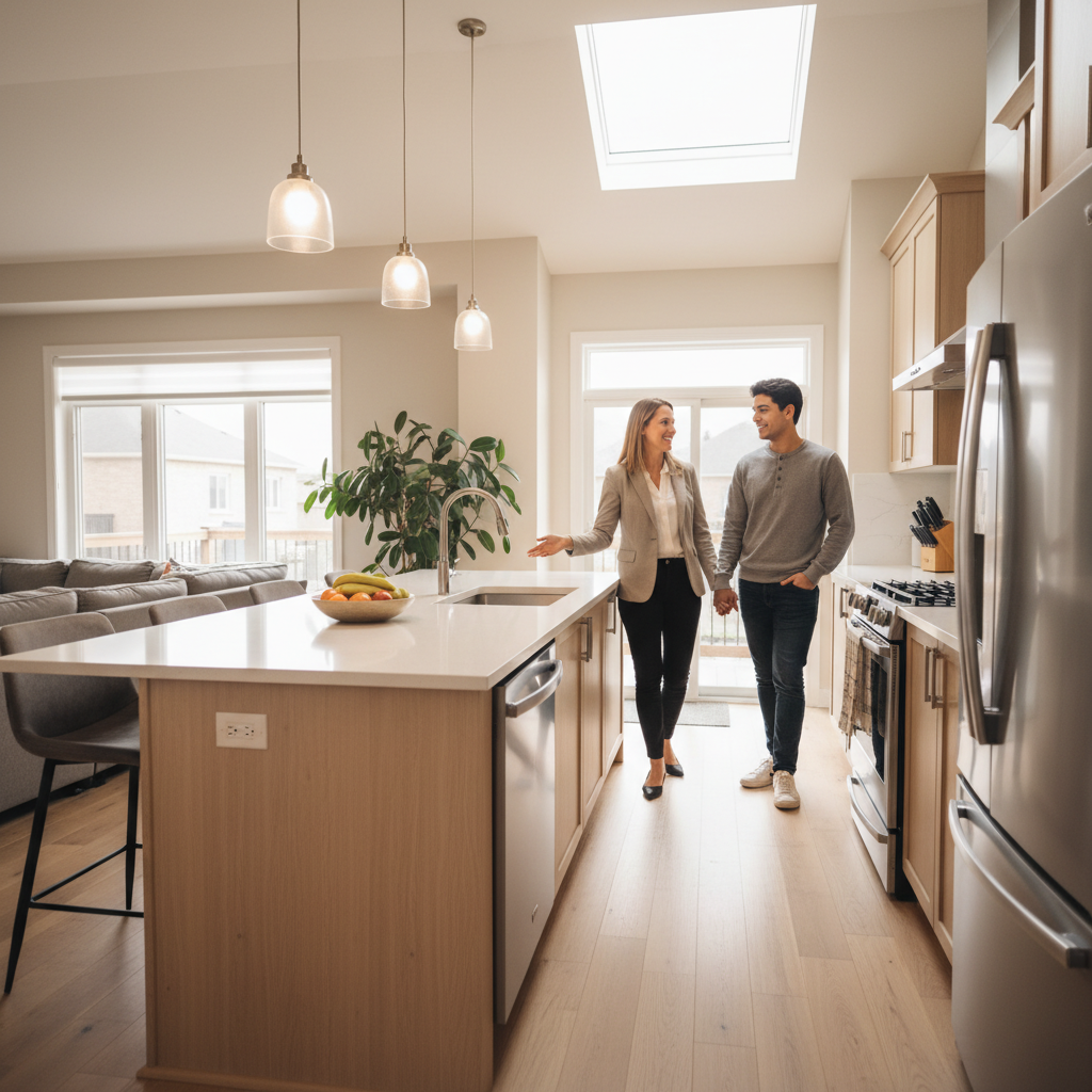 Brampton townhouse showing with a buyer’s agent reviewing kitchen layout and condition