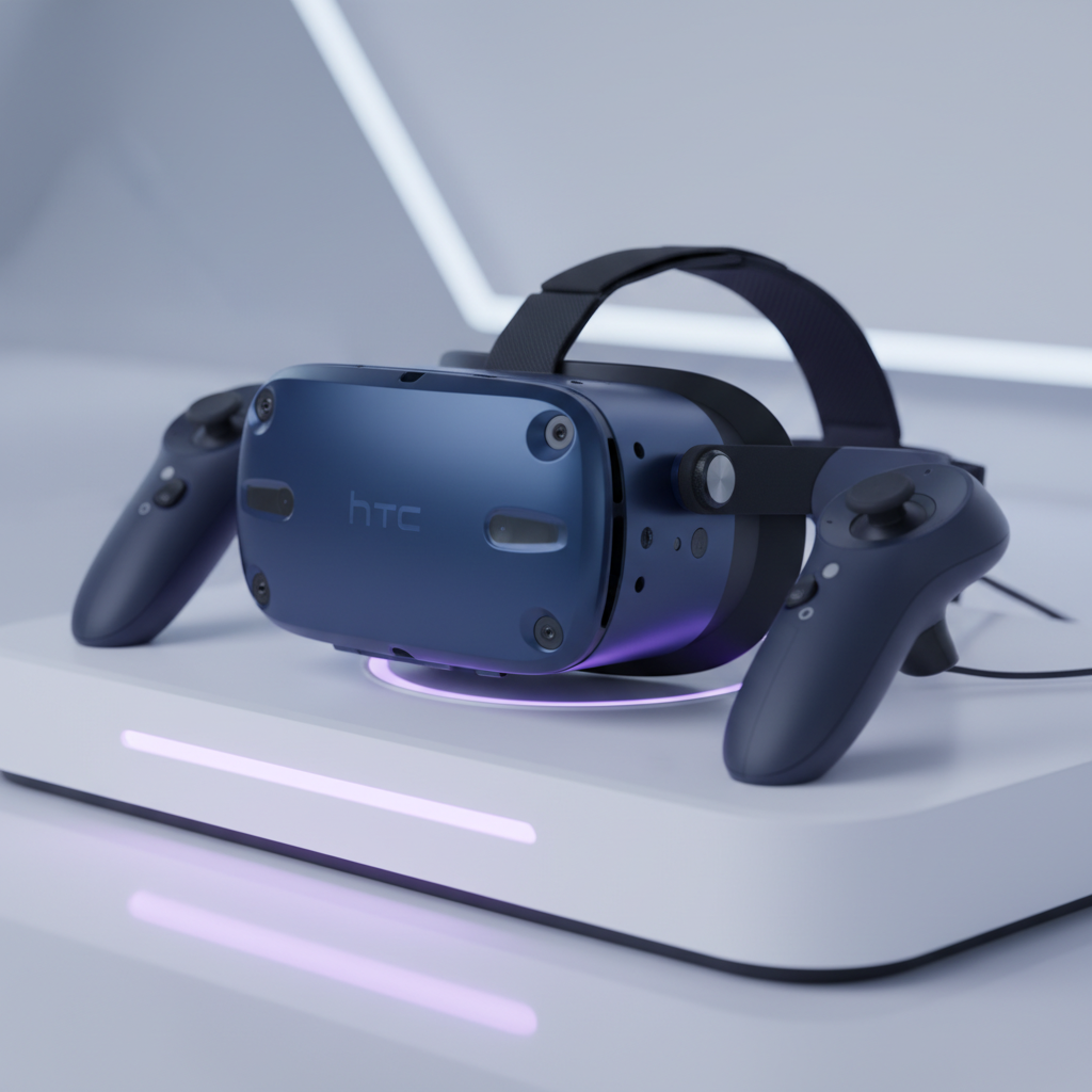 Close-up of HTC Vive Pro headset and motion controllers for family friendly VR games in London