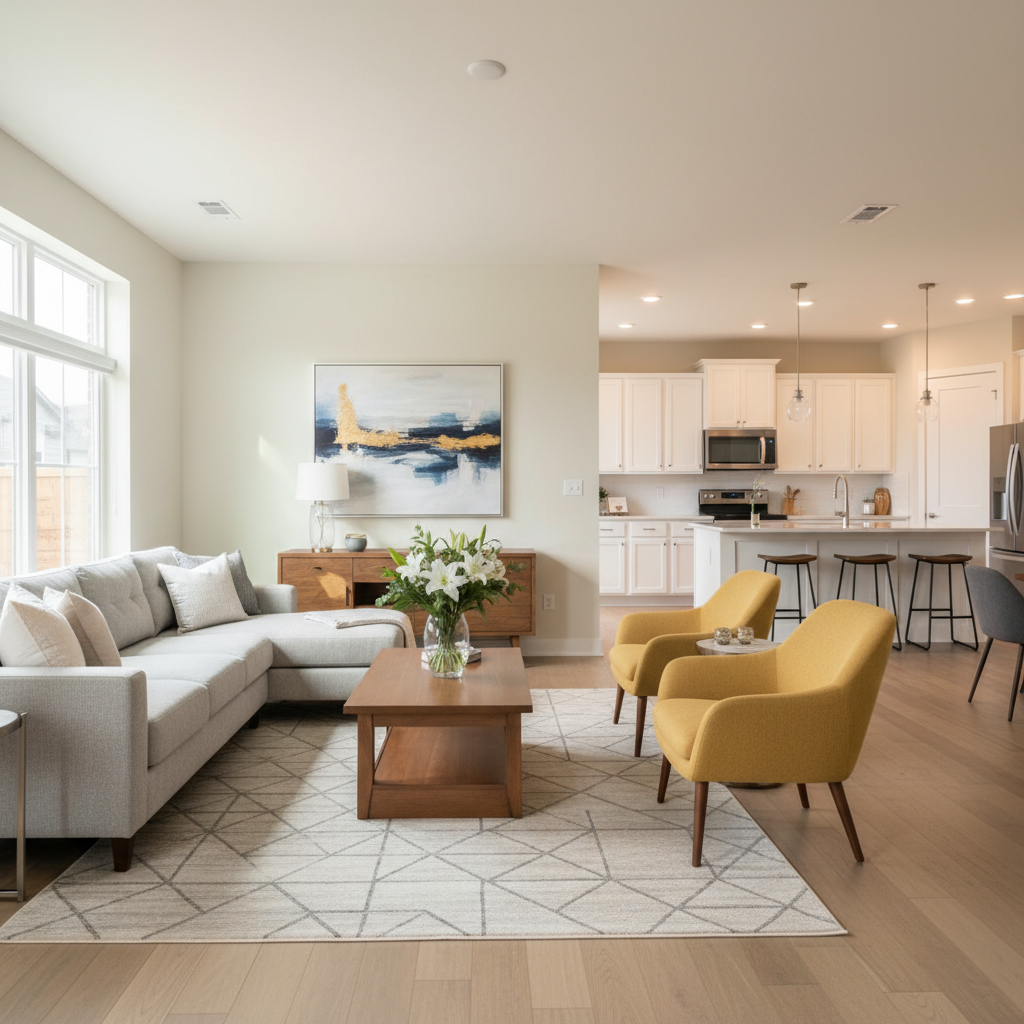 Staged living room in Canada ready for a property viewing with natural daylight and open flow