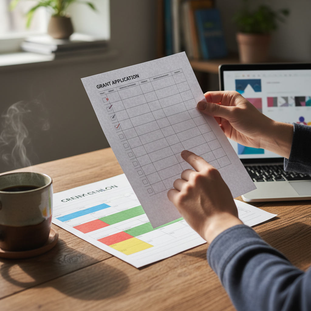 Close-up of a grant discovery checklist and calendar for small business funding in Toronto