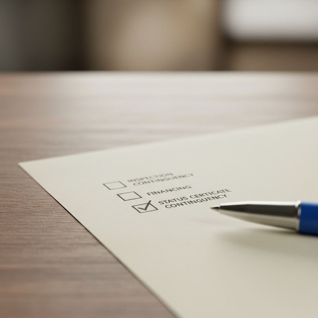 Close-up of offer contract contingencies like financing and inspection in a conditional offer