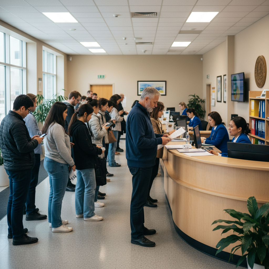 Service counter scene where Ontario drivers finalize suspended license reinstatement