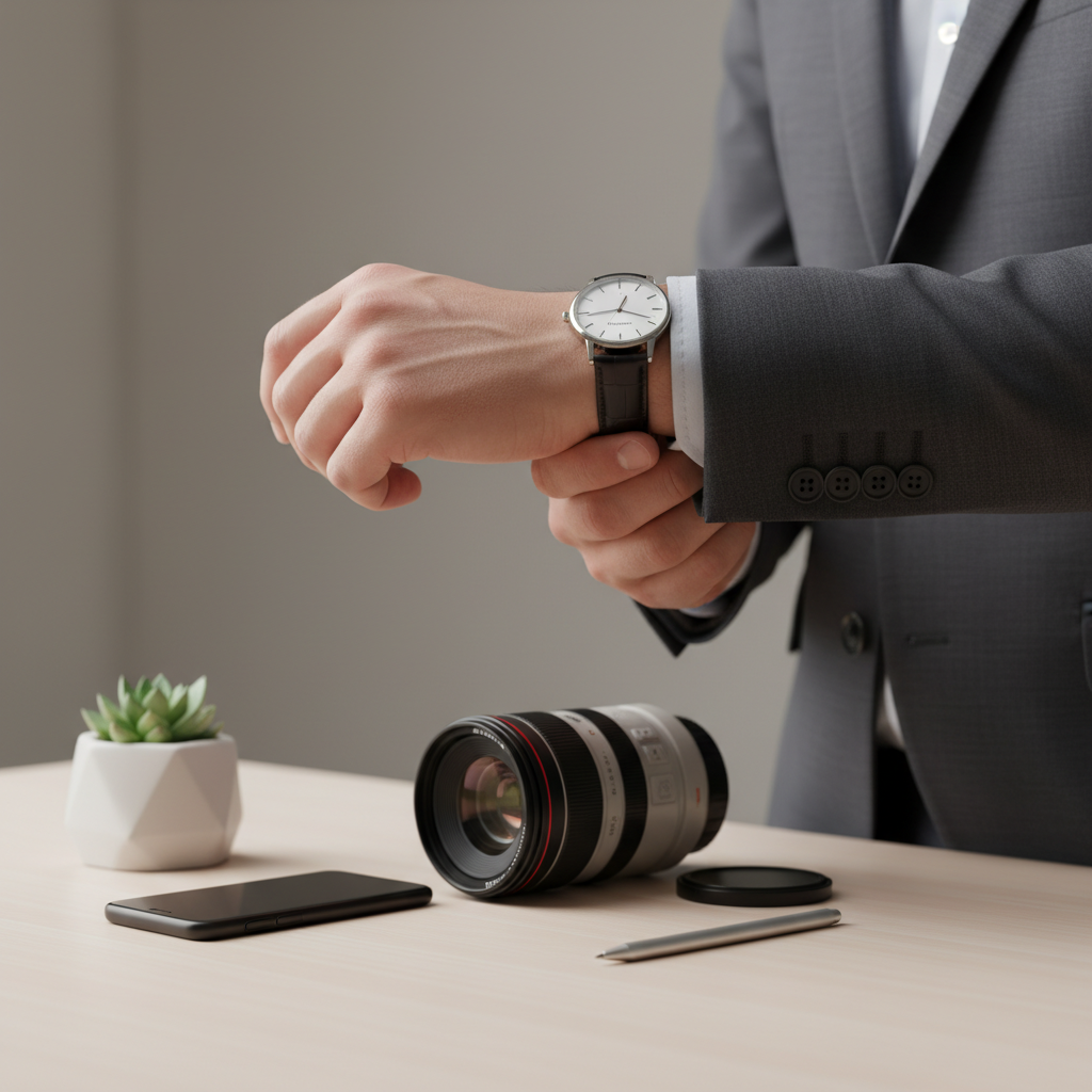 Close-up branding photo detail of a realtor adjusting blazer cuff next to camera lens; realtor branding photos style and textures for Maple Ridge agents