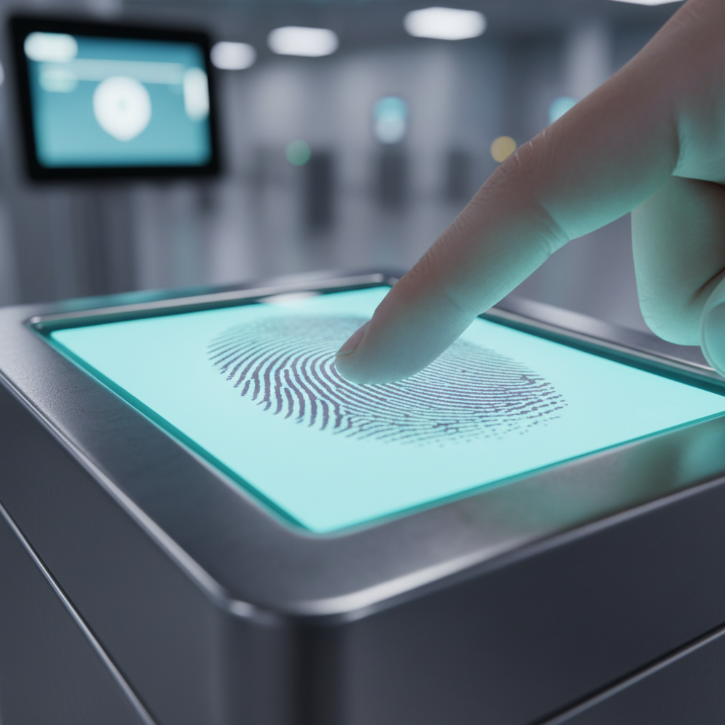 Close-up biometric fingerprint scan supporting Canada permanent residency process steps