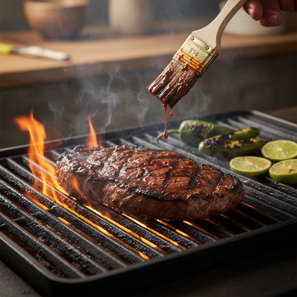 Carne asada close-up on a hot grill with char and citrus marinade – best Mexican grill dishes guide visual
