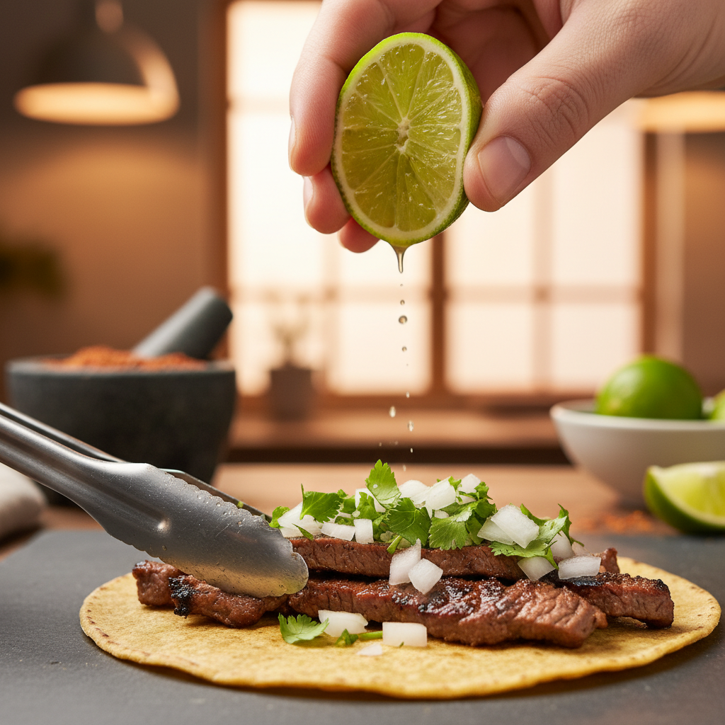 Close-up of tacos being assembled with cilantro and lime at La Rio's Mexican Grill for takeout vs. catering in Toronto