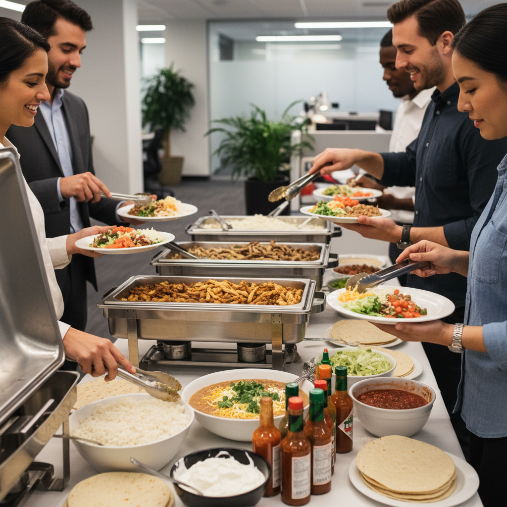 Office lunch buffet with Mexican catering trays in Toronto from La Rio's Mexican Grill