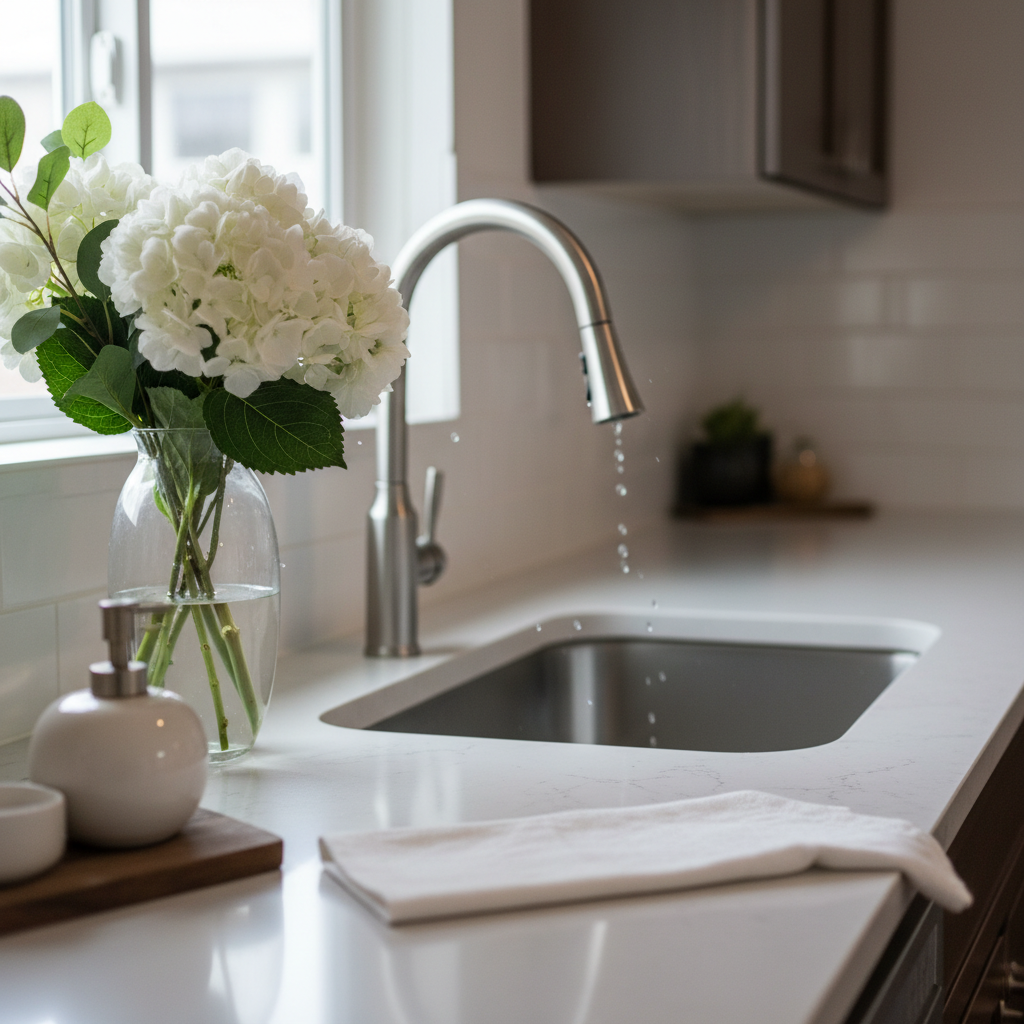 Close-up staged kitchen detail for rental listing photos on Houseup