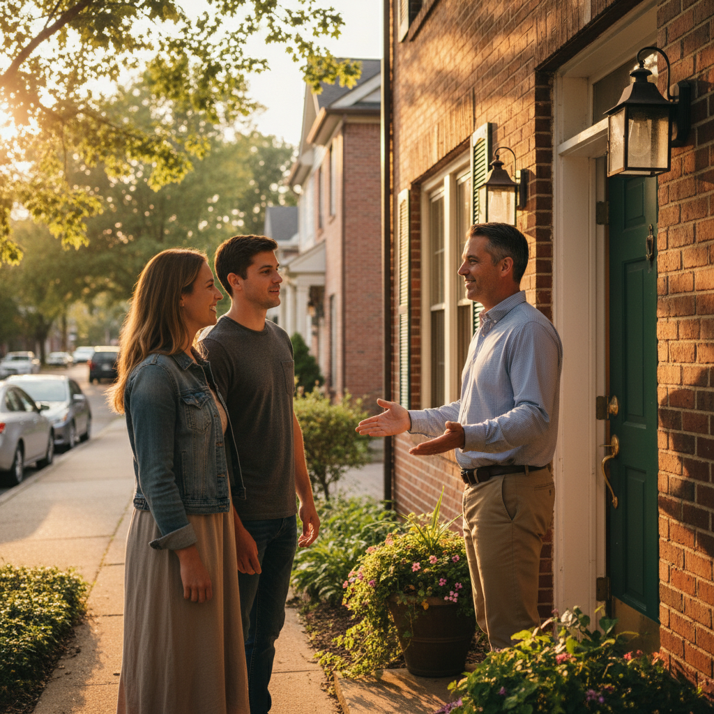 Landlord greeting prospective tenants for a scheduled Houseup viewing