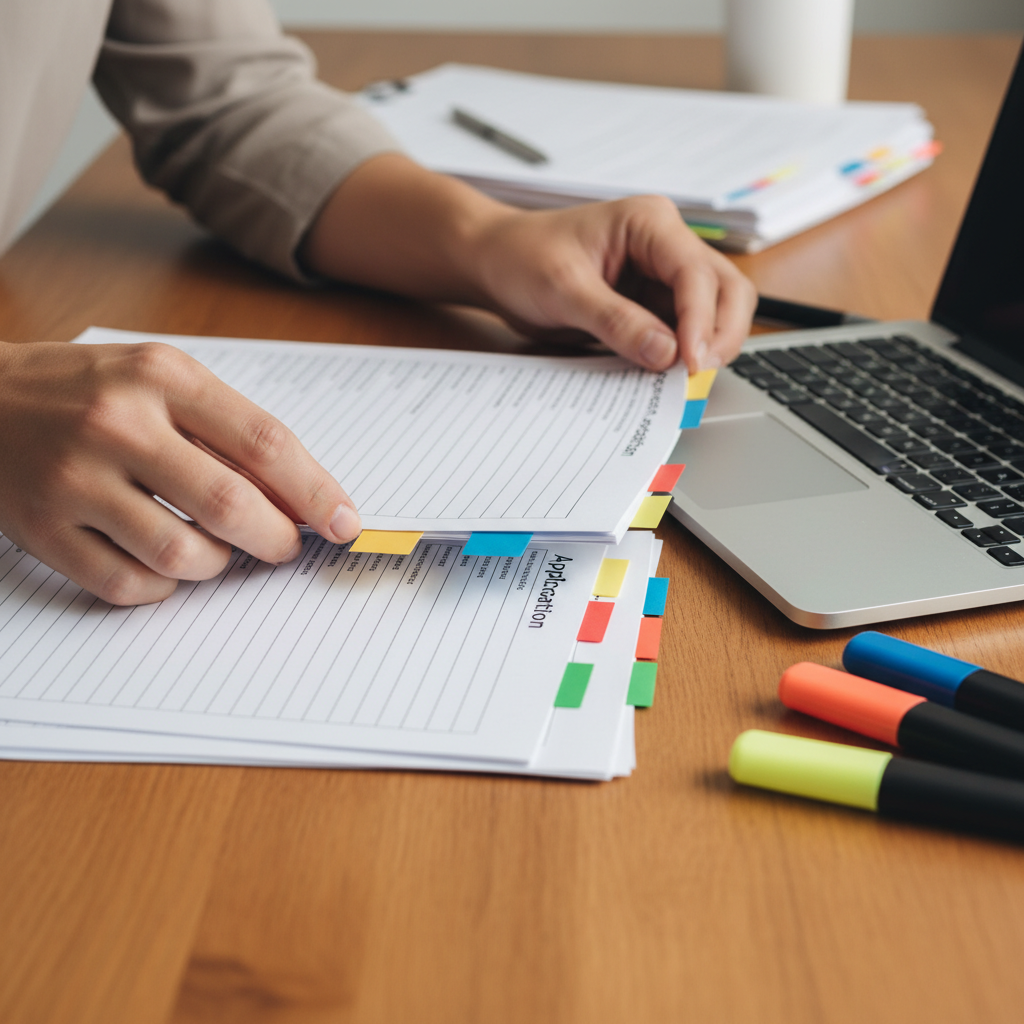 Close-up of organized grant application materials for startup grant application support in Canada