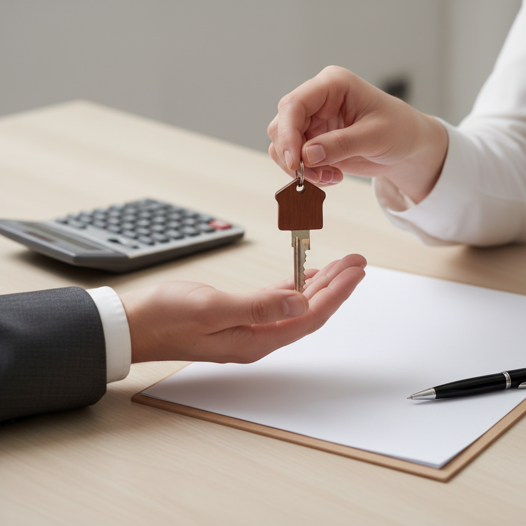 Close-up of hands exchanging a house key during a Brampton real estate negotiation, illustrating deposits and condition timelines