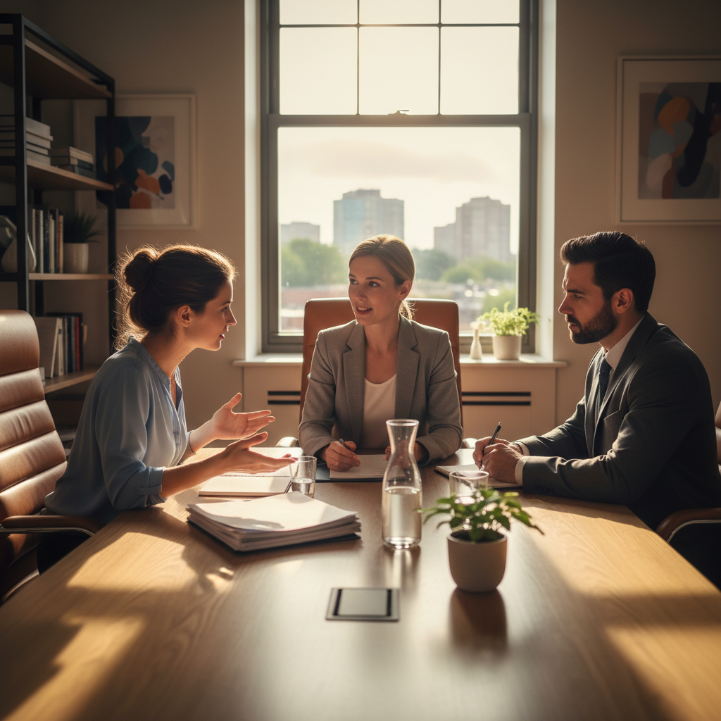 Mediation scene illustrating collaborative approaches and evidence in child custody decisions in Ontario family law