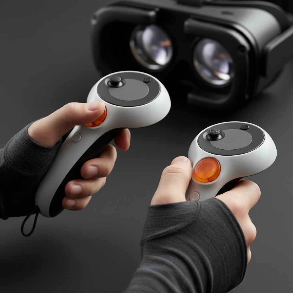 Close-up of VR motion controllers used in London Ontario VR escape room gameplay at The Next Level