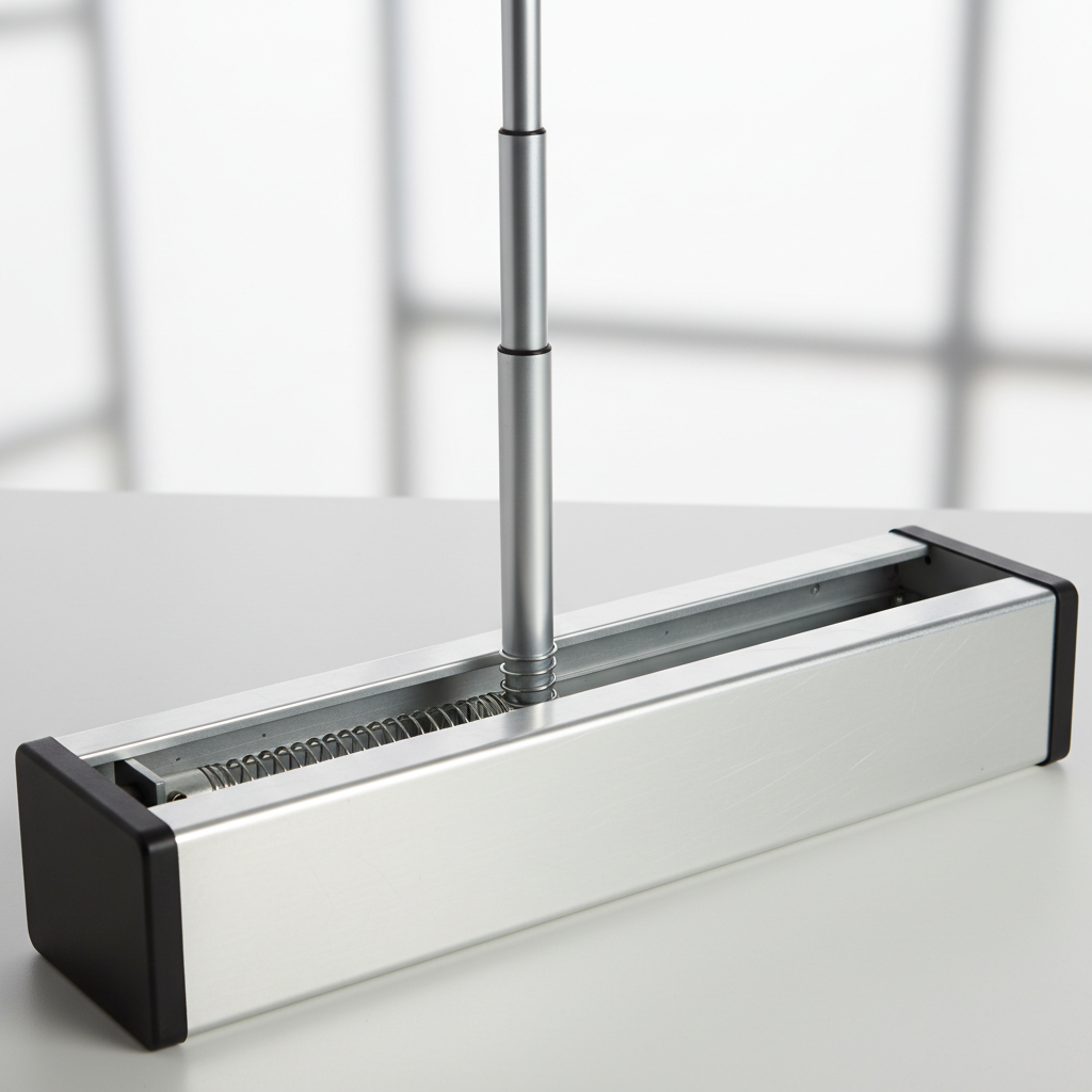 Close-up of a roll-up banner base cassette and support pole showcasing the hardware detail for retractable banners