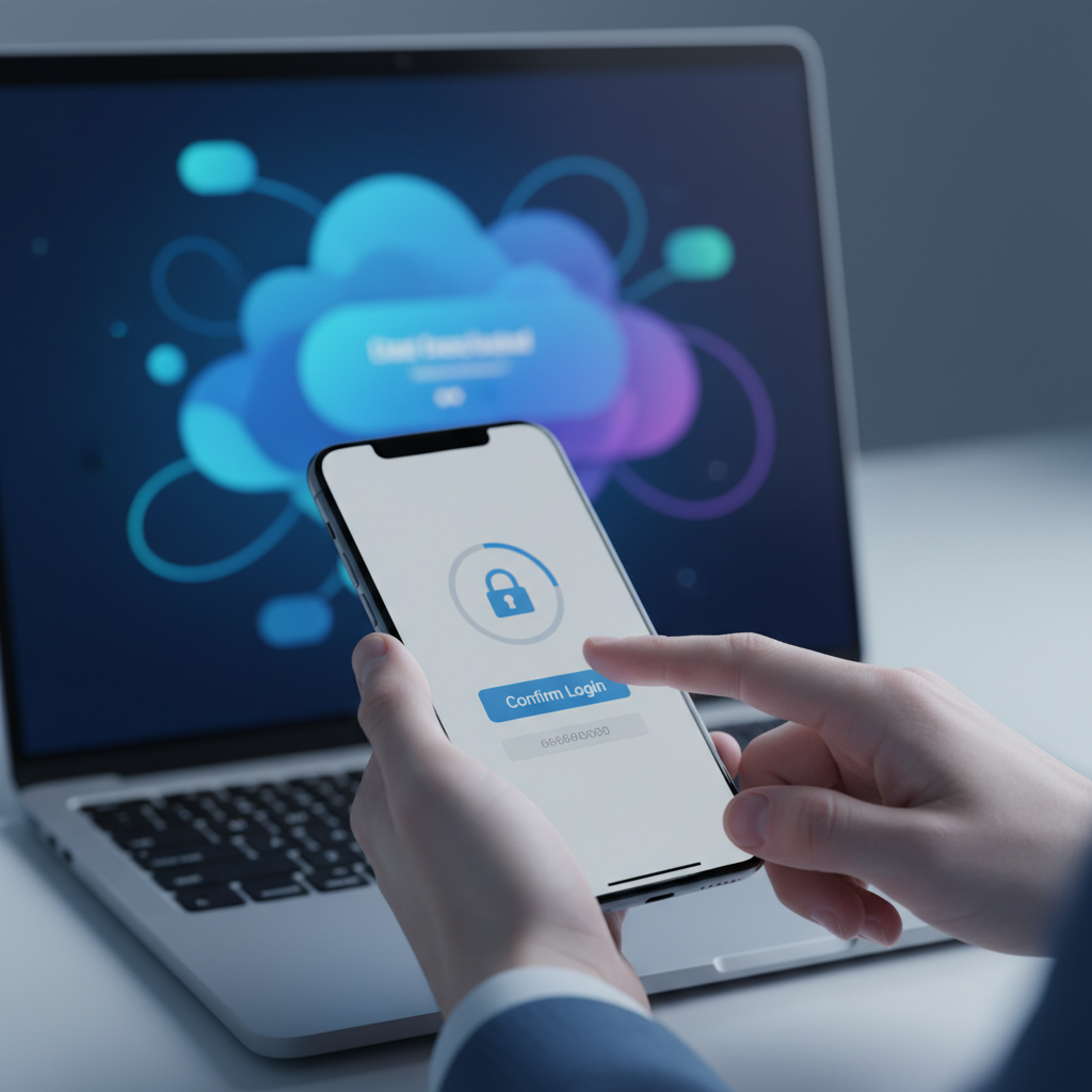Close-up enabling MFA during cloud accounting setup with secure mobile authentication