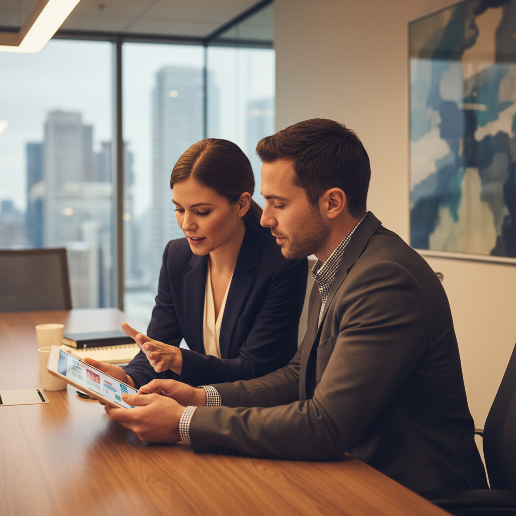 Consultation scene in a Mississauga office reviewing an Express Entry profile on a tablet to prevent common mistakes