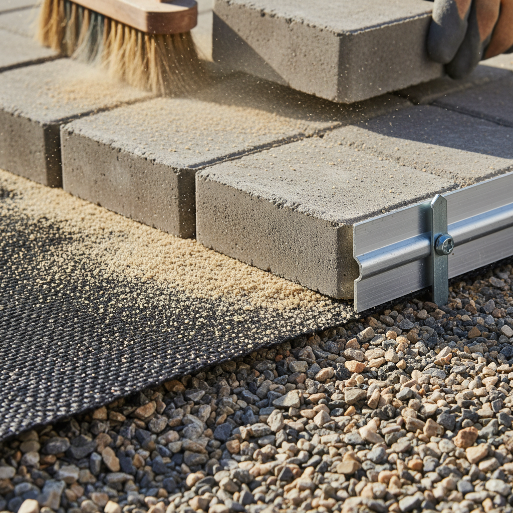 Interlocking pavers base preparation cross-section for landscape project checklist