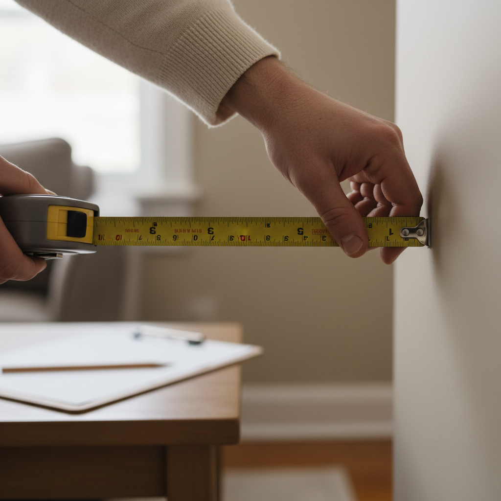 Close-up detail of an appraiser measuring a living room wall, illustrating Ontario home valuation basics and appraisal measurements