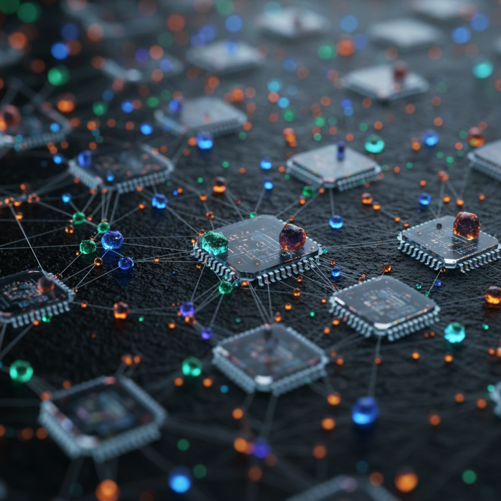 Close-up detail of metadata nodes and connectors visualizing citation enrichment structure for AI-powered SEO