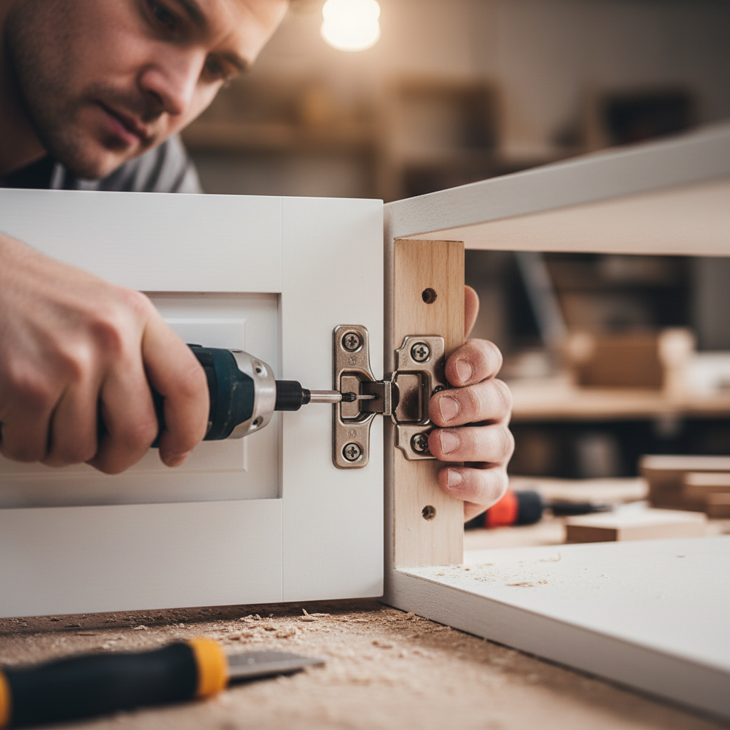 Kitchen Renovation: Save Money With Smart Planning in 2026 1 Close-up of a contractor installing a soft-close hinge on a custom cabinet door, illustrating quality hardware used by a kitchen renovation contractor