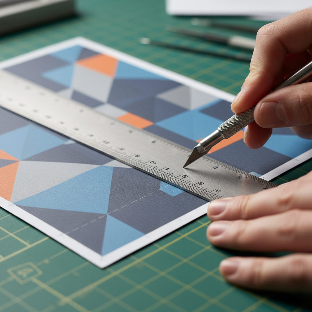 Close-up of aligning a realtor flyer with bleed and crop margins for print-ready design