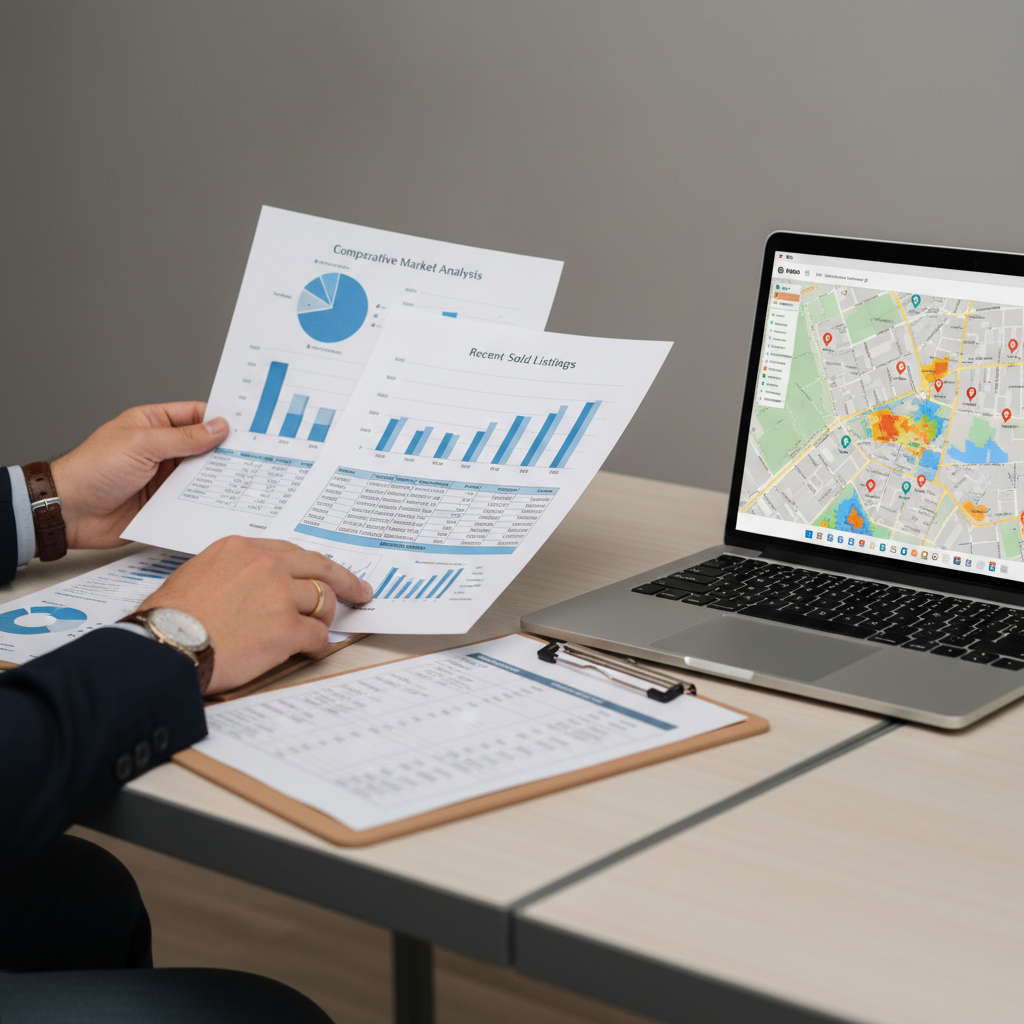Close-up of a homeowner reviewing a comparative market analysis with Brampton comps and maps