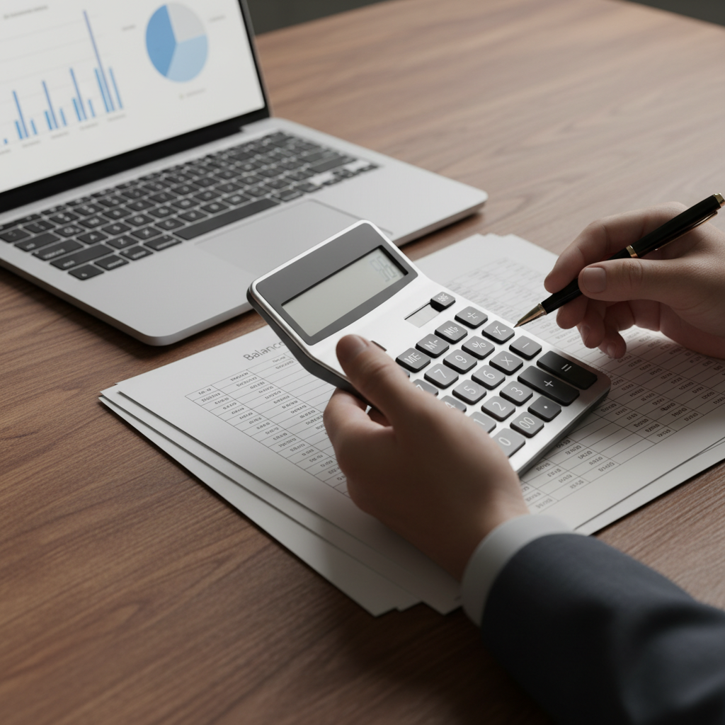 Close-up of hands reconciling financial statements and bank feeds, illustrating financial reporting basics for SMEs