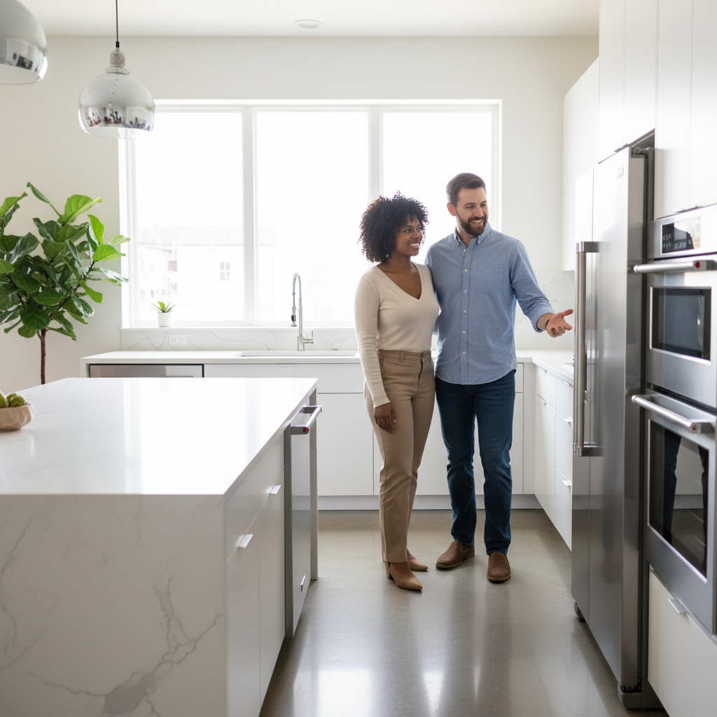 Open house scene in Oakville with buyers touring a staged kitchen during a home sale