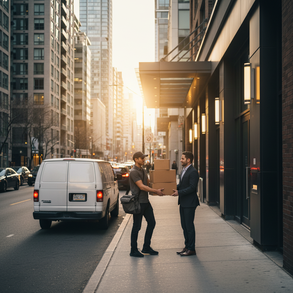 Catering trays and takeout boxes from a Mexican restaurant being delivered curbside for a Toronto group event