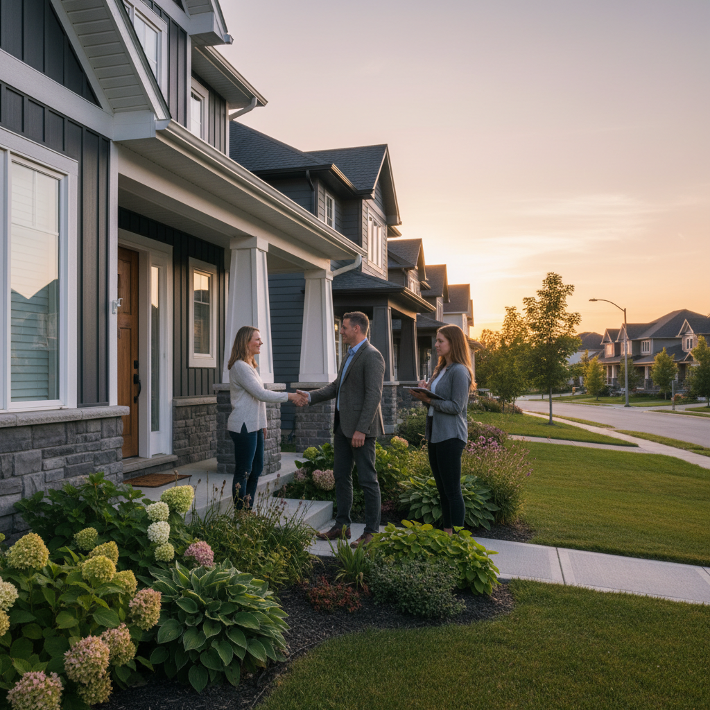 Private showing setup with homeowner greeting a verified buyer after screening