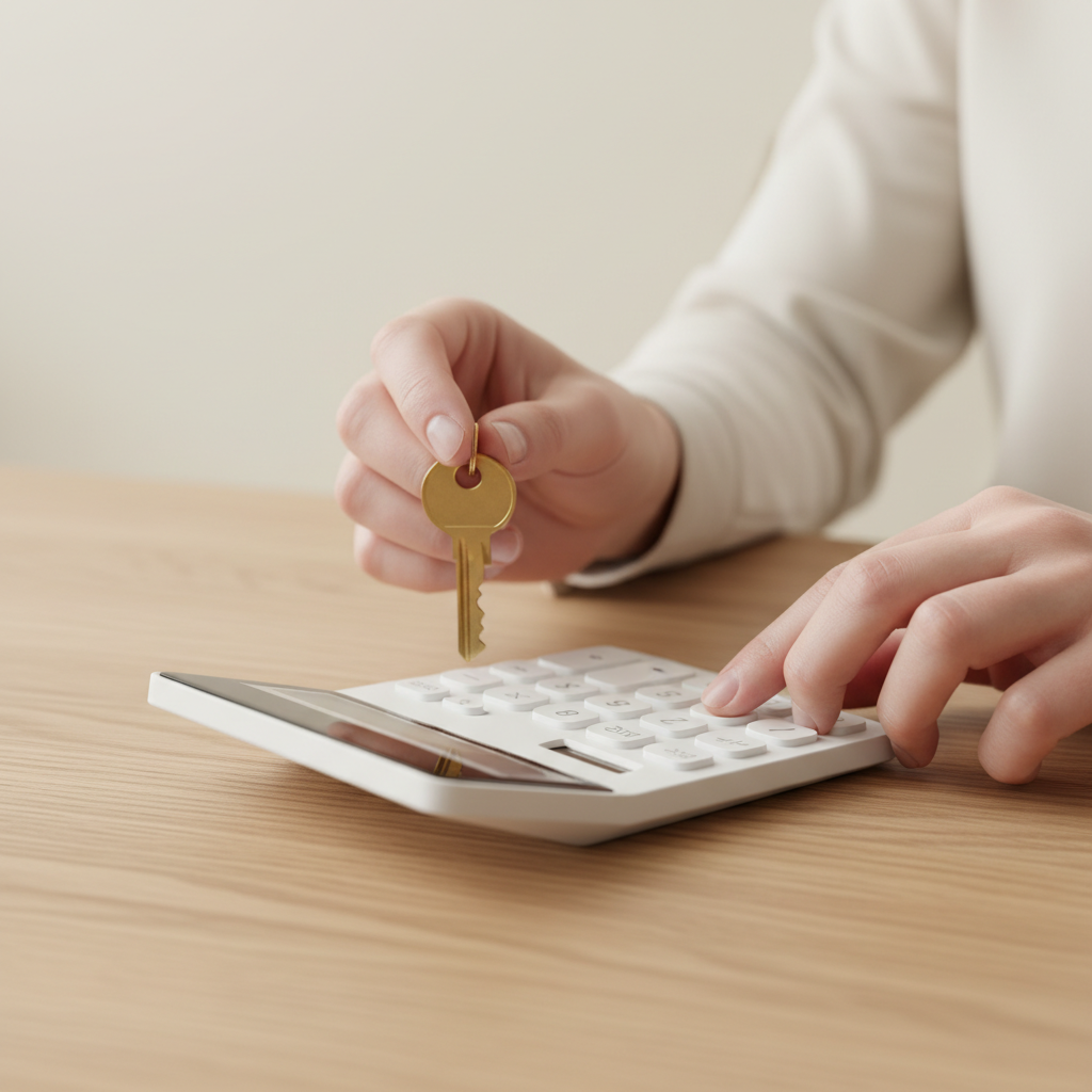 Close-up of keys and calculator symbolizing home loan refinance rates comparison and APR analysis