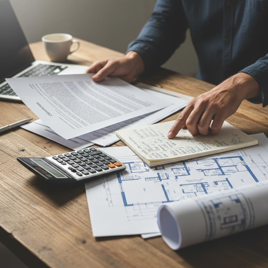 Close-up of commercial lease audit with cap rate notes and calculator used in a commercial property investment checklist
