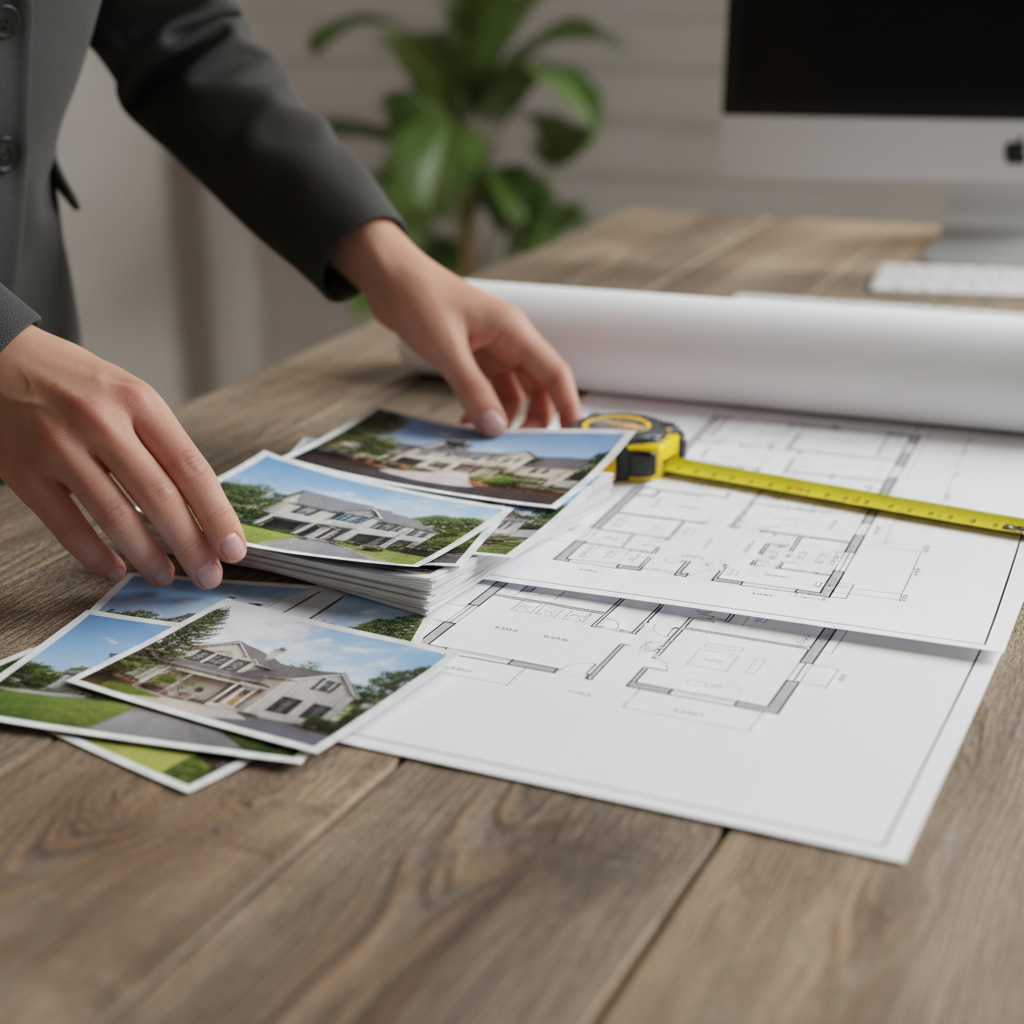 Detail shot of a Brampton Realtor preparing a home valuation with comparables and floor plans in Peel Region