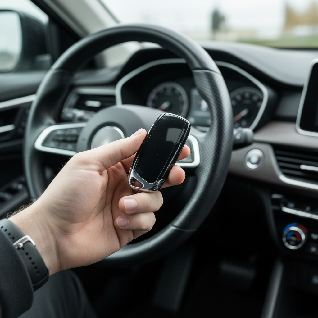 Close-up of car key fob over steering wheel representing Ontario auto insurance comparison