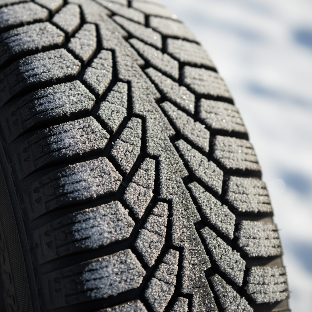 Close-up winter tire tread in Ontario illustrating auto insurance discount opportunities