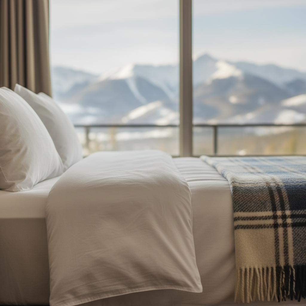 Renovated Briarcliff Motel room close-up with crisp linens and White Mountains window view, ideal for special packages in North Conway