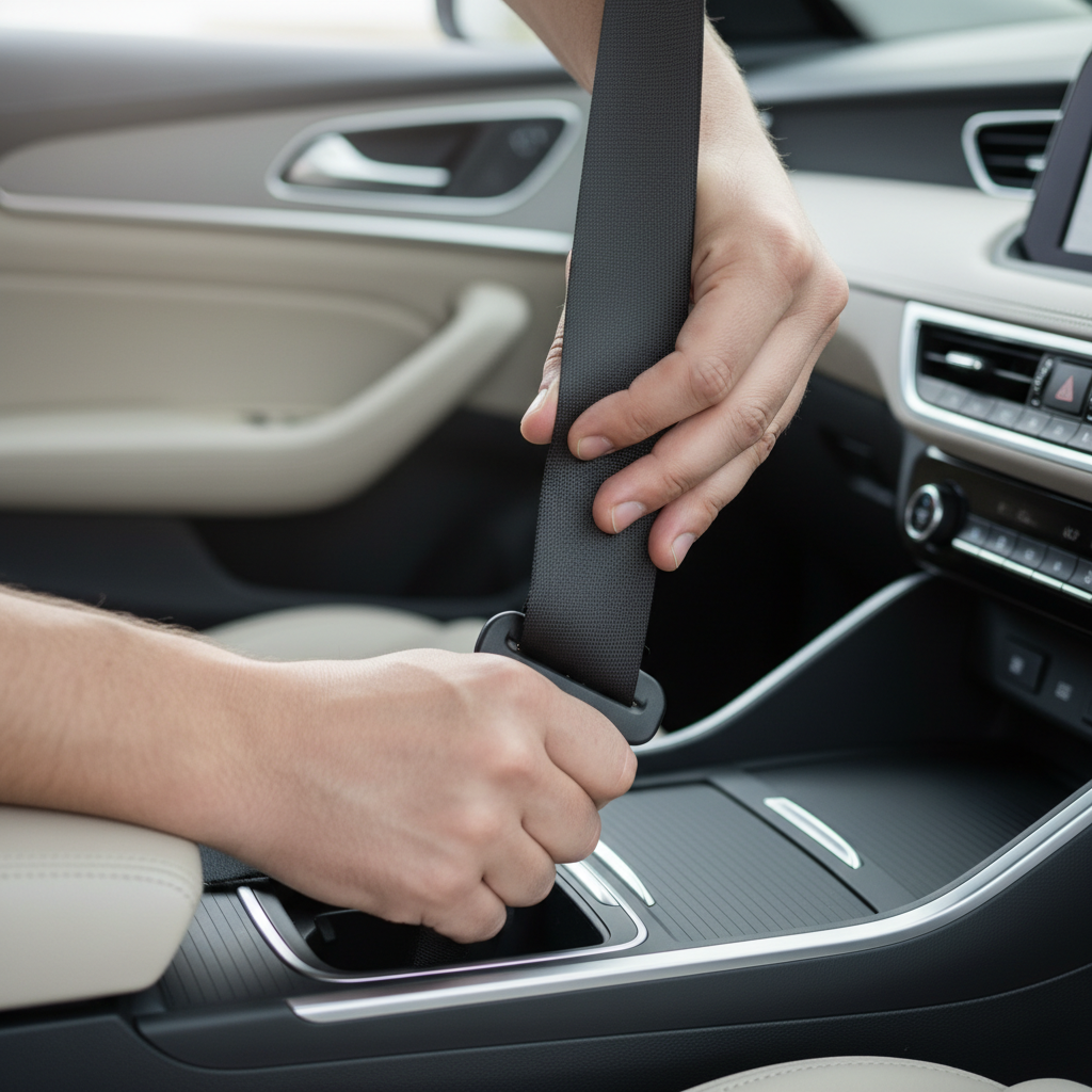 Driver fastening seat belt before comparing the best cheap auto insurance in Ontario through a Whitby-based broker