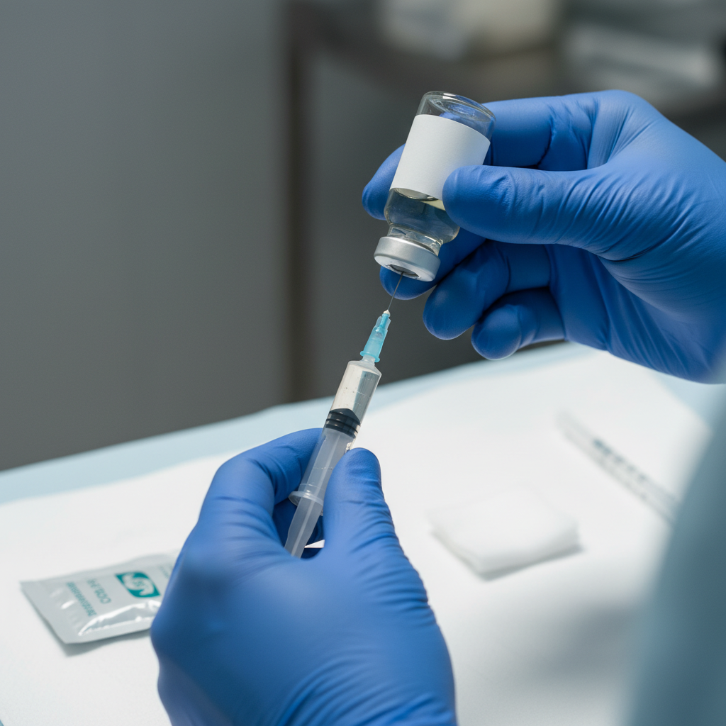 Clinician preparing a long-acting injection as part of a personalized treatment plan for opioid use disorder in Ontario