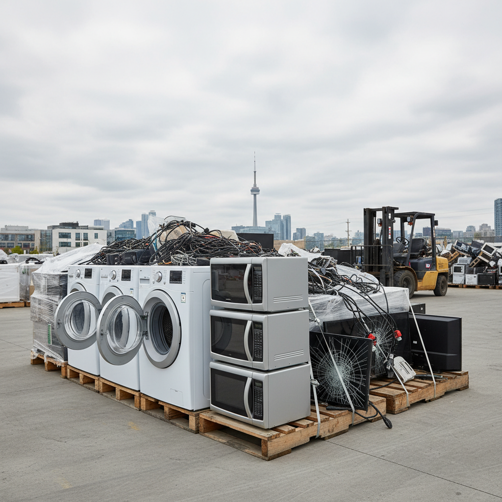 Appliances and e-waste staged for drop-off at an Etobicoke recycling yard for scrap metal junk removal