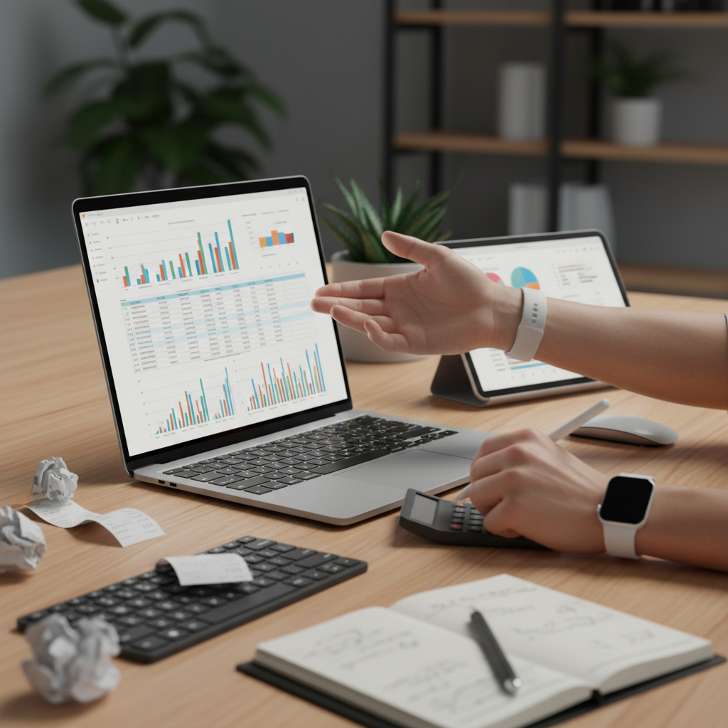 Close-up of bookkeeping and payroll reconciliation for a Sydney accounting firm using cloud tools