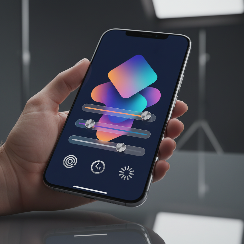 Close-up smartphone view showing abstract filters and icons to illustrate mobile real estate app features like search filters, saved homes, and alerts