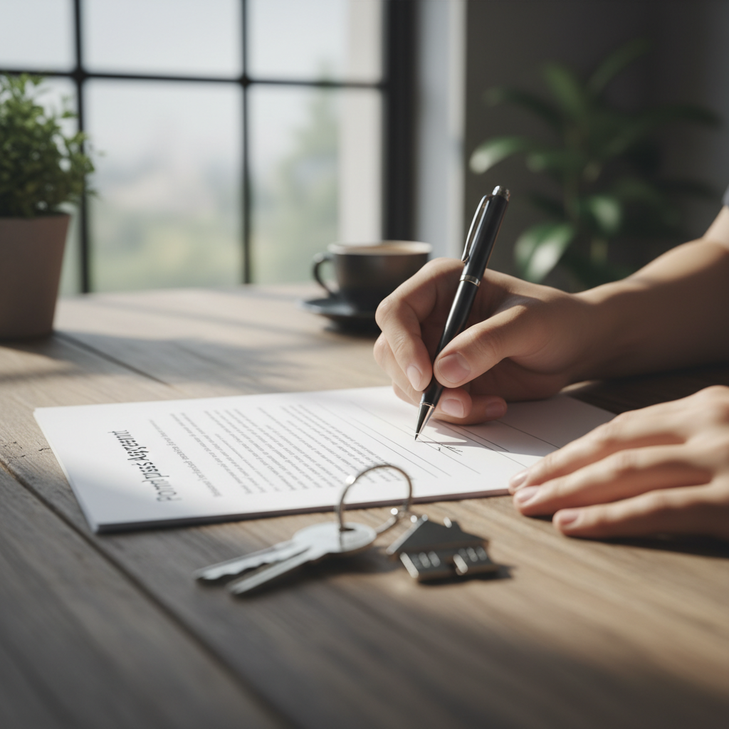 Signing a Toronto home purchase agreement with keys on table – detail of due diligence in the home buying process in Toronto